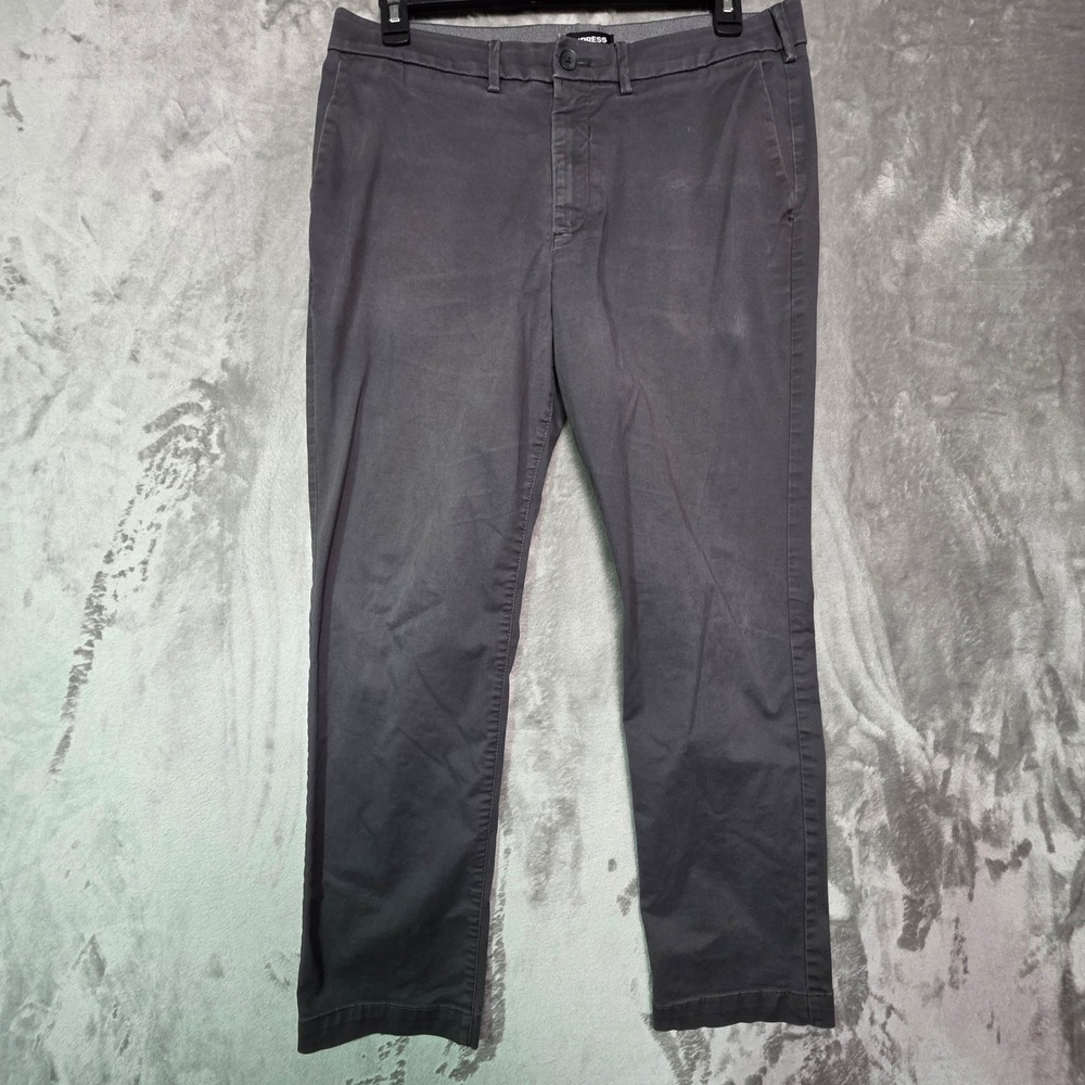 Express Mens Slim Fit Chino Pants Charcoal Gray Stretch 34x30 Flat Front
